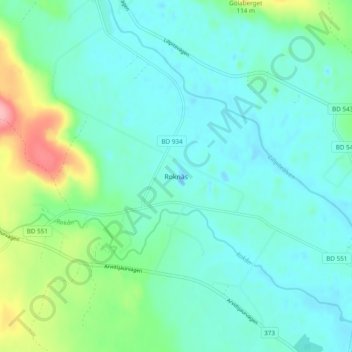 Topografisk karta Roknäs, höjd, relief