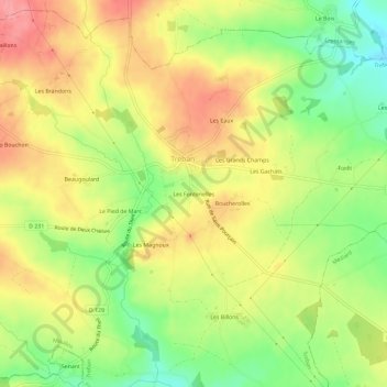 Topografisk karta Les Fontenelles, höjd, relief