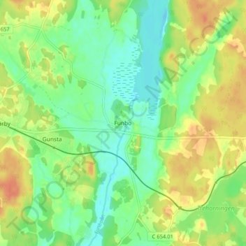 Topografisk karta Funbo, höjd, relief