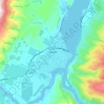 Topografisk karta Cromwell, höjd, relief