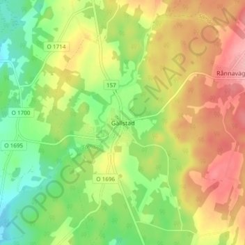 Topografisk karta Gällstad, höjd, relief