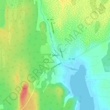 Topografisk karta Täfteå, höjd, relief