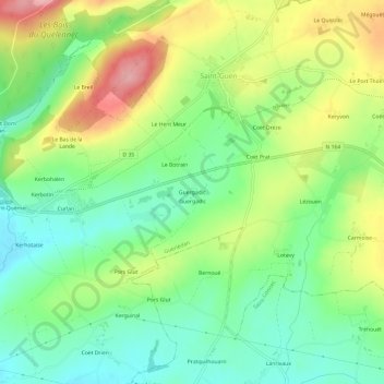 Topografisk karta Guergadic, höjd, relief
