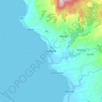 Topografisk karta Almeria, höjd, relief