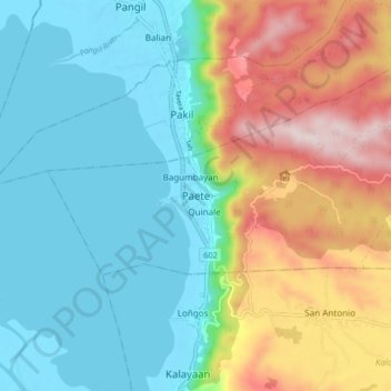 Topografisk karta Paete, höjd, relief