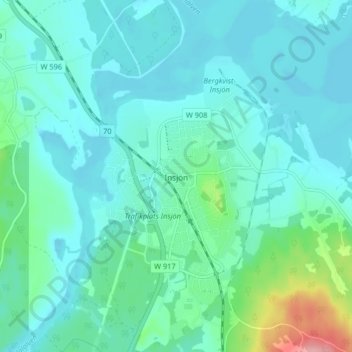 Topografisk karta Insjön, höjd, relief