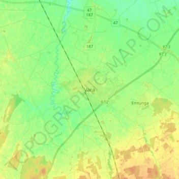 Topografisk karta Vara, höjd, relief
