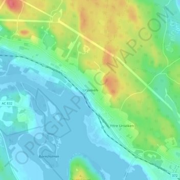 Topografisk karta Ursviken, höjd, relief
