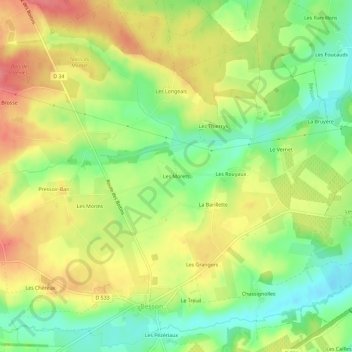 Topografisk karta Les Morets, höjd, relief