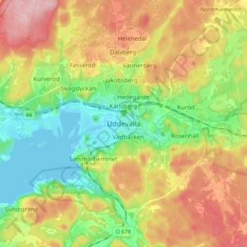 Topografisk karta Uddevalla, höjd, relief