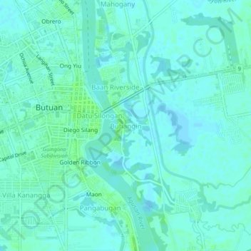 Topografisk karta Buhangin, höjd, relief