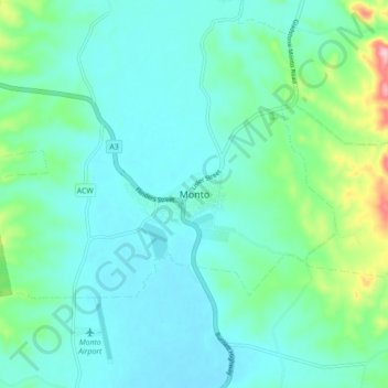 Topografisk karta Monto, höjd, relief