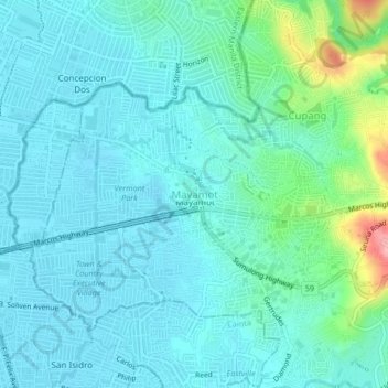 Topografisk karta Mayamot, höjd, relief