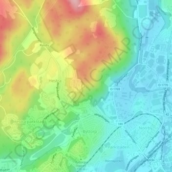 Topografisk karta Ryssby klint, höjd, relief