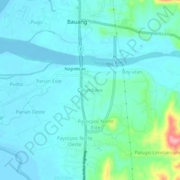 Topografisk karta Calumbaya, höjd, relief