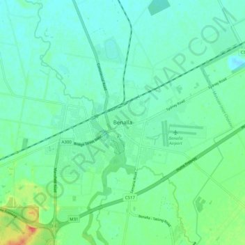 Topografisk karta Benalla, höjd, relief