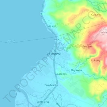 Topografisk karta Villanueva, höjd, relief