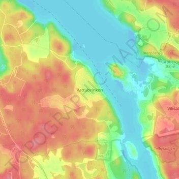 Topografisk karta Vattubrinken, höjd, relief
