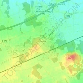 Topografisk karta Mantorp, höjd, relief