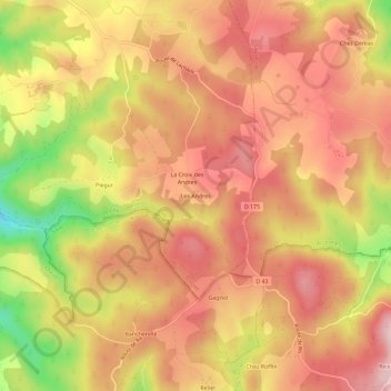 Topografisk karta Les Andres, höjd, relief