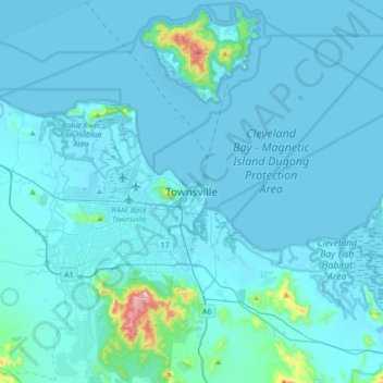 Topografisk karta Townsville, höjd, relief
