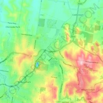 Topografisk karta Lilydale, höjd, relief
