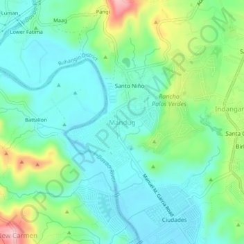 Topografisk karta Mandug, höjd, relief