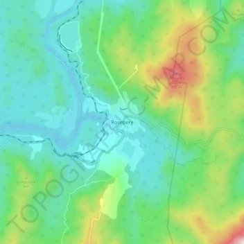Topografisk karta Rosebery, höjd, relief