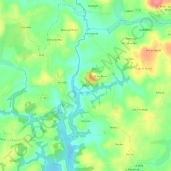 Topografisk karta Kerfur, höjd, relief