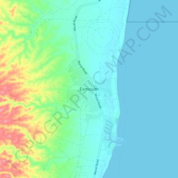 Topografisk karta Exmouth, höjd, relief
