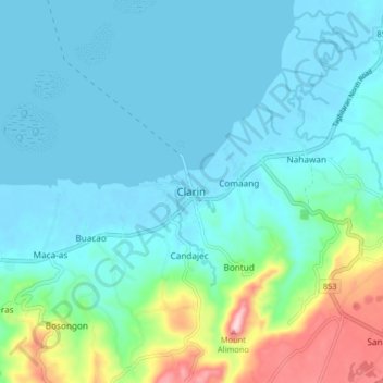 Topografisk karta Clarin, höjd, relief
