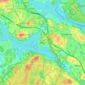 Topografisk karta Fållan, höjd, relief