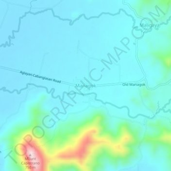 Topografisk karta Managok, höjd, relief