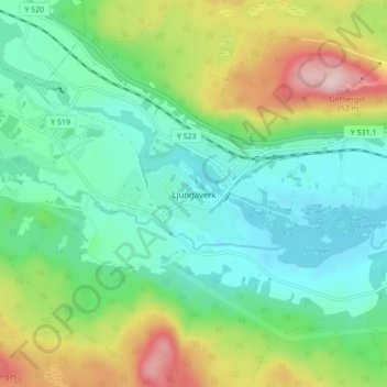 Topografisk karta Ljungaverk, höjd, relief
