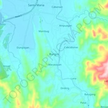 Topografisk karta Burgos, höjd, relief