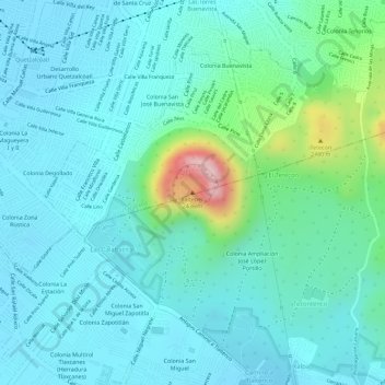 Topografisk karta Xaltepec, höjd, relief