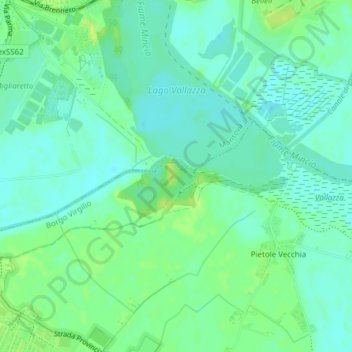 Topografisk karta Forte di Pietole, höjd, relief