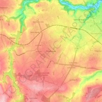 Topografisk karta Ploufragan, höjd, relief