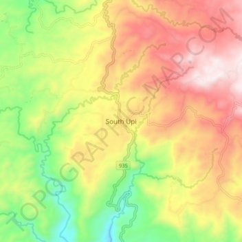 Topografisk karta South Upi, höjd, relief