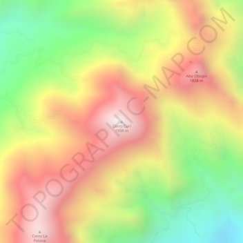 Topografisk karta Cerro Curí, höjd, relief