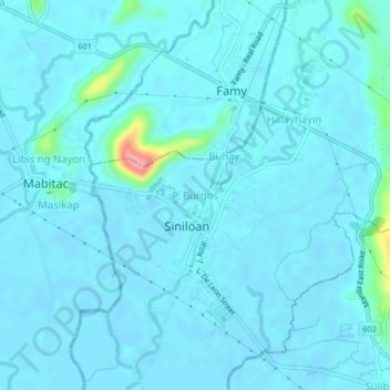 Topografisk karta P. Burgos, höjd, relief