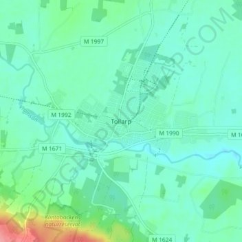 Topografisk karta Tollarp, höjd, relief