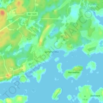 Topografisk karta Spillersboda, höjd, relief