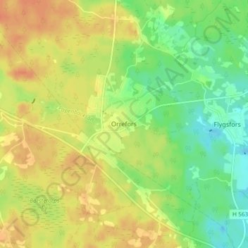 Topografisk karta Orrefors, höjd, relief