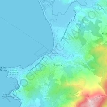 Topografisk karta Porticcio, höjd, relief