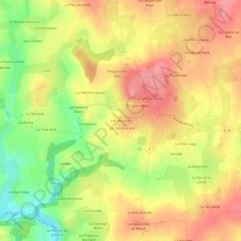 Topografisk karta Les Maisons, höjd, relief