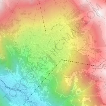 Topografisk karta Verbier, höjd, relief