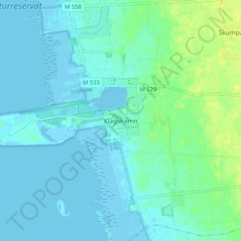 Topografisk karta Klagshamn, höjd, relief