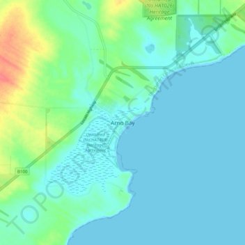Topografisk karta Arno Bay, höjd, relief
