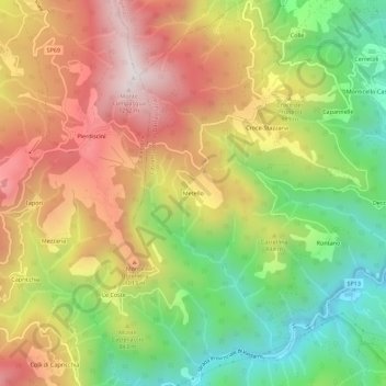 Topografisk karta Metello, höjd, relief